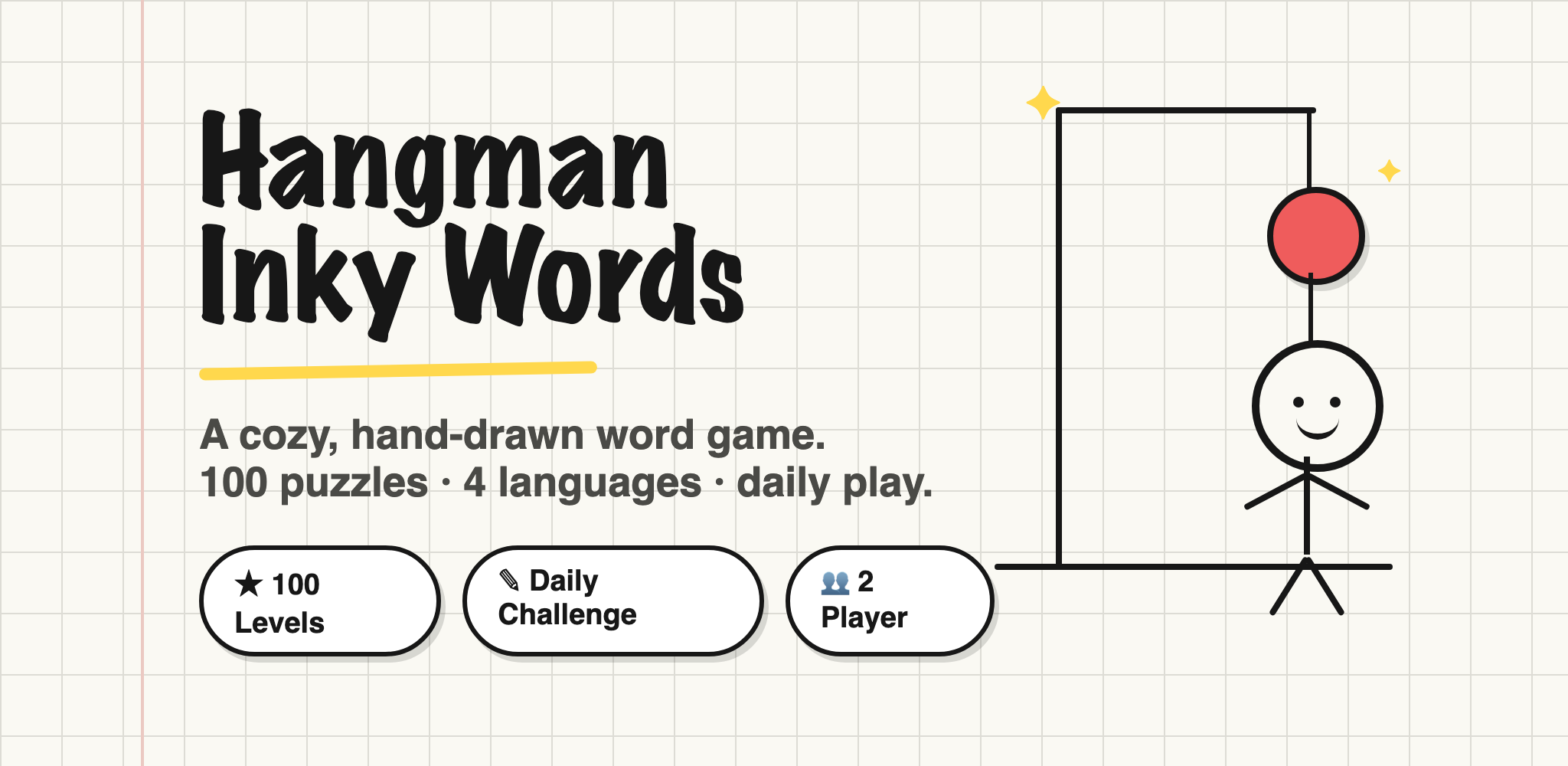 Hangman Inky Words — hand-drawn hangman game preview