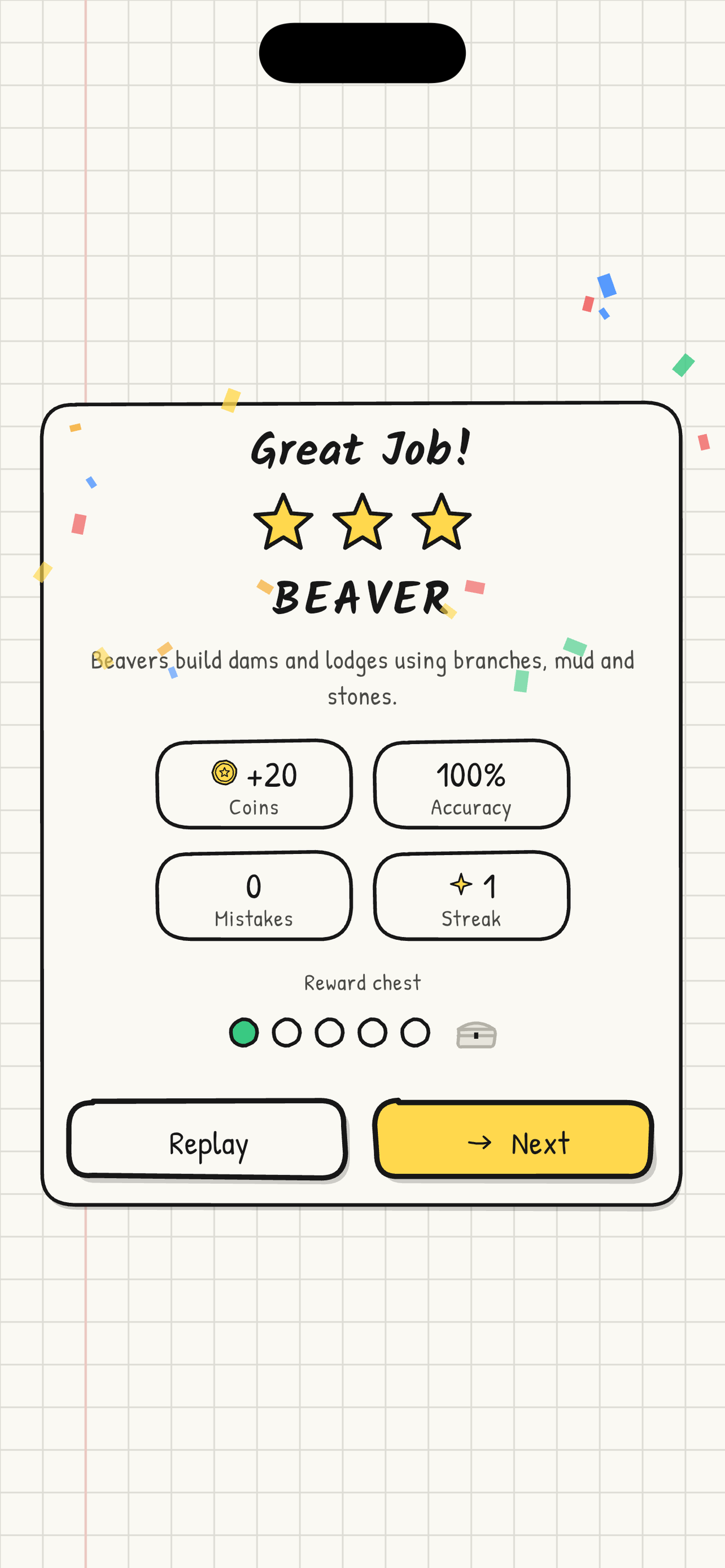 Level complete screen
